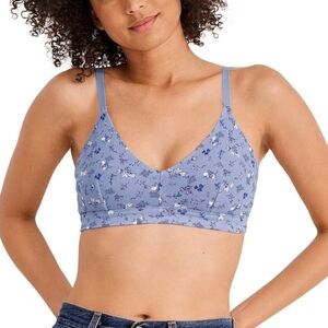 Jockey Floral Bralette Organic Cotton Womens Medium Blue Dainty Stretch Feminine